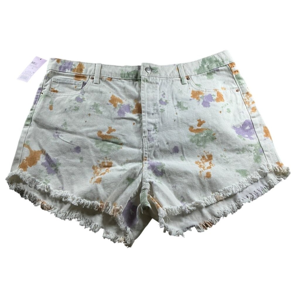 Wild Fable High-Rise Tie-Dye Denim Shorts | White Multi | Raw Frayed Hem | Size